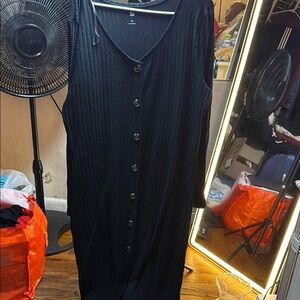 SO Black Ribbed Buttoned Maxi Dress